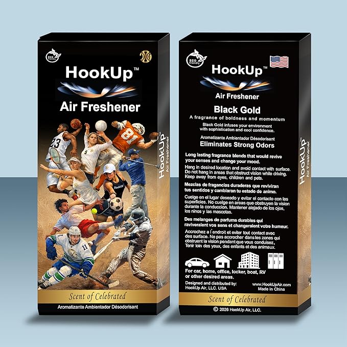 Volleyball Car Air Freshener by HookUp - 2 Pack - Black Gold Scent (Extra Strong) | Unique Volleyball Gift for Players, Coach, Fans | Hanging Car Accessory with Long Lasting Fresheners Smell