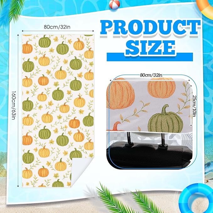 Hahafelt 2 Pack Car Seat Towel Covers with Storage Bag, 63 x 32 Inch Universal Non Slip Waterproof Sweat Protector for Car Truck, Gym Swimming Running, Machine Washable (Yellow Pumpkin,Green Pumpkin)
