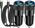 [Apple MFi Certified] iPhone 17 Car Charger Fast Charging, Braveridge 2Pack 75W USB-C PD&QC Power Cigarette Lighter + Type-C Braided Cable for iPhone 17/17 Air/17 Pro/17 Pro Max/16 Pro/15/Galaxy/Pixel