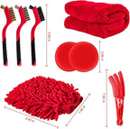 Amiss 18 PCS Car Cleaning Tools Kit, Car Detailing Brush Set with Driller Attachment Set, Car Wash Kit, Car Cleaning Brushes for Cleaning Interior, Exterior, Wheels, Etc. (Red)