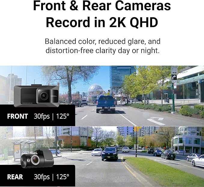 Thinkware ARC Dual Dash Cam Front & Rear 2K QHD, 2.7” LCD Touchscreen, 130° Wide Angle, GPS, Wi-Fi, Super Night Vision, Smart Driving Alerts, 24/7 Parking Mode, Hardwiring Included