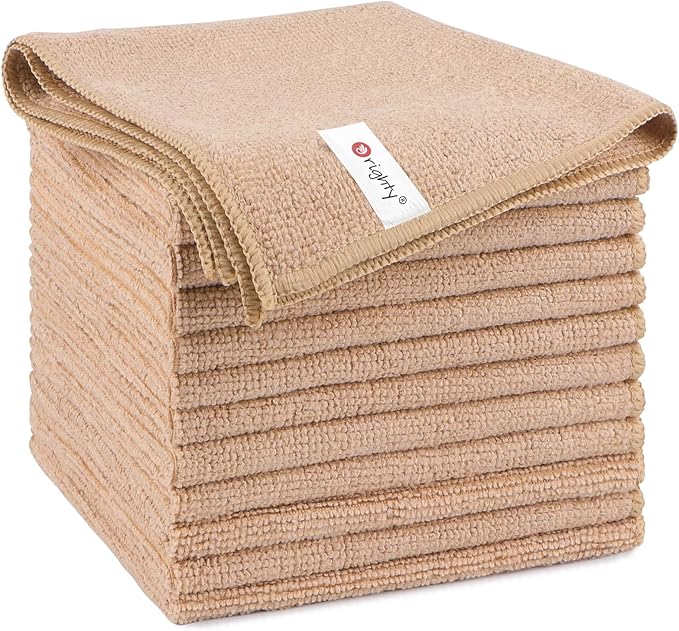 Orighty Microfiber Cleaning Cloth, 12 Pack Microfiber Towels for Cars, Highly Absorbent Car Cleaning Supplies, Lint Free Cloths Clean Rags for Car Care, House, Kitchen, 12x12 inch, Brown