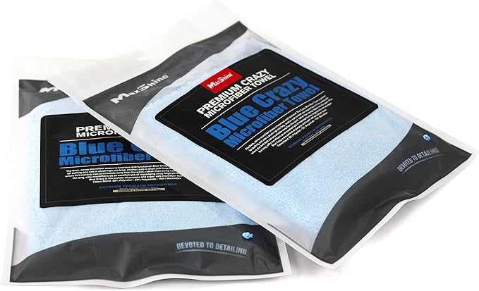 Maxshine 380GSM Zero Crazy Microfiber Towel Cleaning Cloth with Blue Silk Border - Blue, 16”x24” (40x60cm), Ultra-Soft & Absorbent, Perfect for Car Detailing & Cleaning