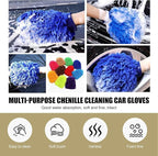 2 PCS Car Microfiber Wash Mitt, 5.51In X 9.05In Chenille, for Car Washing, Elastic Cuff Multi-Purpose Wash Mitt Cleaning Kit (Black)