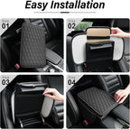 Amiss Car Center Console Cover, Upgraded Leather Car Armrest Cushion with 2 Storage Pockets, Universal Waterproof Cushion Pad, Non-Slip Car Interior Accessories, Fits Most Sedans SUVs Trucks (Black)