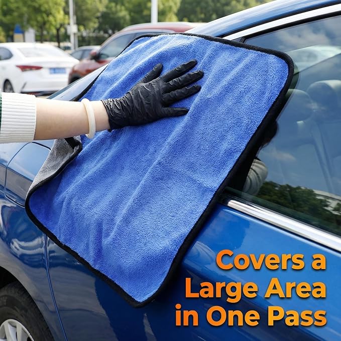 4 Pack Microfiber Towels for Cars, 15.7 x 15.7 inch Thick Plush Cleaning Cloth, Highly Absorbent Professional Grade Drying Towel Set for Car Detailing Household Cleaning, 800GSM(Blue/Grey)