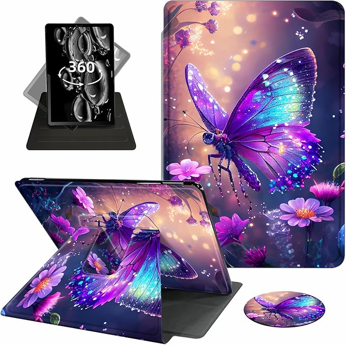 Case for 6" Kindle (11th Generation-2024/2022 Release),360 Degree Rotating Swivel PU Leather Stand Flip Folio Cover with Auto Wake/Sleep for Kindle 11th Generation 2024,Glitter Butterfly
