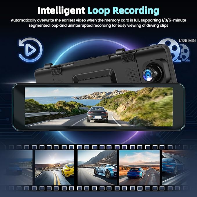 Mirror Dual Dash Camera for Car, Dashcam 4K Front 1080P Rear View ADAS BSD LCA Wi-Fi&APP 10.88" IPS Touch Screen HDR Night Vision G-Sensor Loop Recording 24H Parking Monitor Parking Monitor