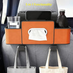 3-in-1 Car Backseat Organizer with Dual Cup Holders, Seat Back Storage Box, Built-in Tissue Holder, Adjustable Universal Design for Neat and Practical Car Interior Storage (Brown)