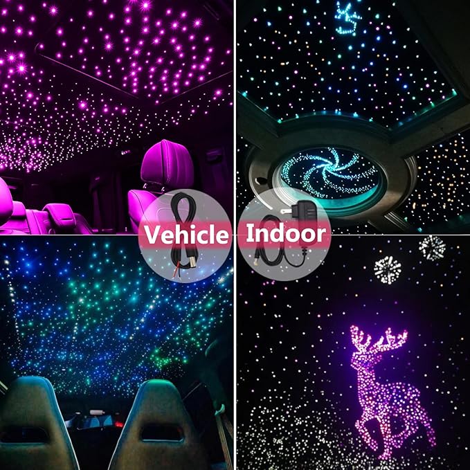 36W 4-Head 4 Color RGBW Twinkle Fiber Optic Lights, Starlight Headliner Kit with Total 1200pcs*0.75mm/0.03in 13.1ft Optical Fiber Cables+Remote and APP Control for Car and Home Interior Decoration
