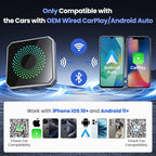 5-in-1 Wireless CarPlay & Android Auto Adapter with Netflix/YouTube, [Supports 4K HDMI Output & Screen Mirroring] - Plug & Play Car Play Wireless Smart AI Box for Cars with OEM Wired CarPlay/Auto