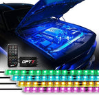 OPT7 Aura Engine Bay RGB Light Kit with Remote Control, 4 pc 24" Waterproof Underhood LED Strips, Multi Color Mode, Exterior Neon Accent Glow Lights for Truck F150 Tacoma Tundra 4Runner Dodge Durango