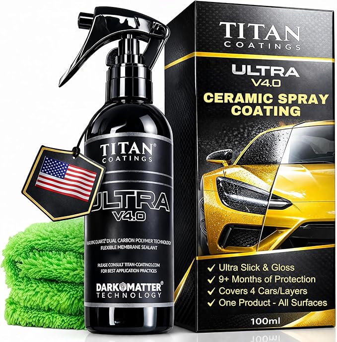 Ultra V4.0 Ceramic Spray Coating 100ml - Extreme Gloss & Hydrophobic Shine - Dual Carbon Polymer & Hyper Quartz® Technology - Long Lasting UV Protection - Easy Spray & Wipe Car Sealant