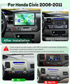 [5GHz-WiFi/Android 15] for Honda Civic 2006-2011 Wireless Carplay Android Car Stereo Support Wireless Android Auto with GPS Navigation AHD Backup Camera FM RDS Radio Receiver EQ SWC 2G+64G