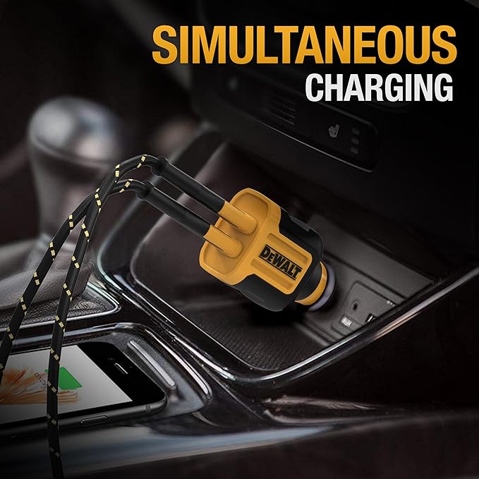 DEWALT Heavy Duty 24W USB Car Charger Adapter, Cigarette Lighter Adapter USBA Charger, Fast Charging Car Lighter USB Adapters, Cell Phone Automobile Chargers for iPhone, Samsung Galaxy, iPad