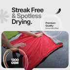 Crystal Clean 1300GSM Microfiber Towels for Cars – XL Drying Towel with Double Twisted Loop, Professional Detailing Towel Car Detailers - Quick Dry, Paint Safe & Swirl-Free (Grey+Red)