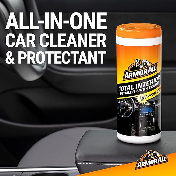 Armor All Total Interior Detailer and Protectant Wipes, 25 Count Canister, All-in-One Interior Car Cleaning Wipes With UV Protection, Safe for All Interior Surfaces Including Glass and Tech Screens