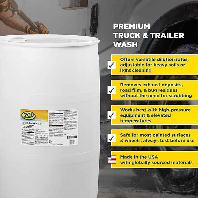 Zep Premium Truck and Trailer Wash - 55 Gallon (One Drum) 1041625 - Professional Strength, Liquid (Business ONLY, Delivered VIA Truck)