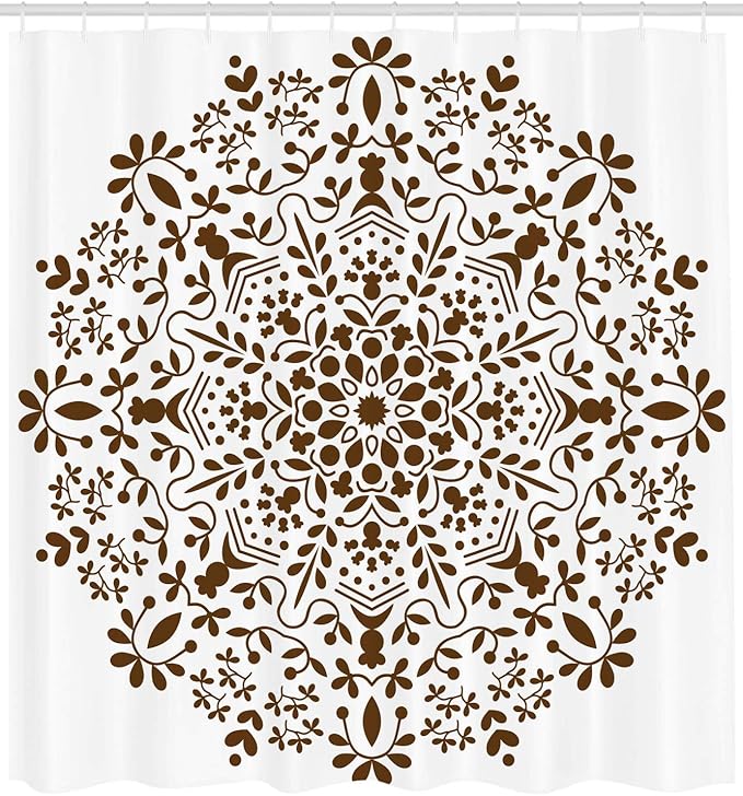 Ambesonne Mandala Shower Curtain, Abstract Art Style Vector Illustration of Mandala Flower on White Background, Cloth Fabric Bathroom Decor Set with Hooks, 69" W x 70" L, Brown and White
