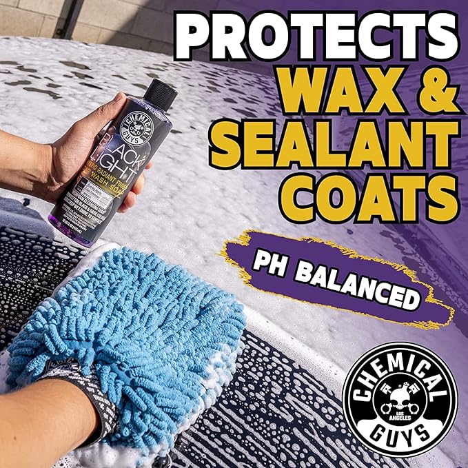 Chemical Guys CWS61964BK Car Wash Detailing Bucket, Mitt & Accessories Bundle (6 Items) Featuring Black Light Foaming Car Wash Soap, 64 oz (Half Gallon) - Works on Cars, Trucks, SUVs, RVs & More