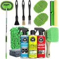 Wontolf Car Wash Kit, Car Cleaning Kit with Long Handle Car Wash Brush, Car Wash Soap, Interior Cleaner, Wheel Cleaner, Window Squeegee, Car Interior Detailing Kit for Cars Trucks RVs SUVs