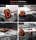 YeewayVeh Car Wash Brush, 43" Extendable Car Wash Brush Mop with Long Handle, 15 Degree Curved Soft Car Washing Brushes with Extra Microfiber Brush Head for Truck SUV Cleaning, Orange