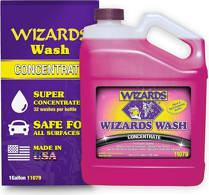 Wizards Car Wash - Super Concentrated Car Wash Soap - No Salt Biodegradable Car Wash Soap With Thick Foam - Exterior Care Products For Marine Use - Foam Cannon Soap For Car Washing Supplies - 1 Gallon
