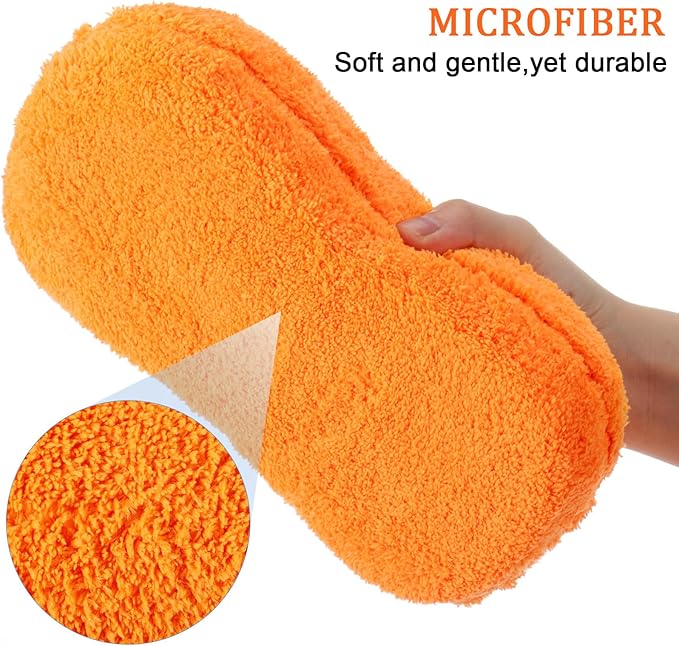 Tanlade 2 Pcs 2 Pack Large Microfiber Car Wash Sponge for Cleaning, Non Scratch Microfiber Sponges for Car Washing Supplies, Trucks and Motorcycles (Orange)