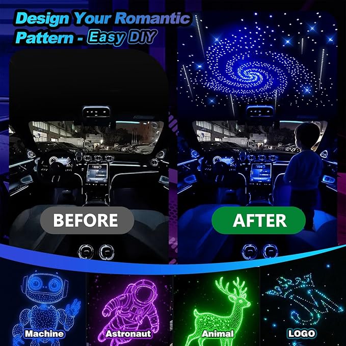 VASTFIRE Starlight Headliner Kit - 500pcs 0.03in 9.8ft Fiber Optic Star Lights for Car with 16W RGBW, Twinkle/Meteor Music Sync, APP/Remote Control for Car Roof/Bedroom Ceiling