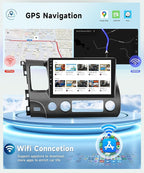 8 CORE 6G+128G Car Stereo Radio for Honda Civic 2006-2011 with Wireless CarPlay Android Auto, 10.1 Inch 1280 * 720P IPS Touch Screen Head Unit Android 13 GPS WiFi Bluetooth 32-Band DSP SWC HD Camera