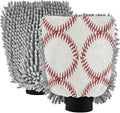 Qilmy Baseball Stitches Microfiber Chenille Car Wash Sponge Scratch Free Car Wash Mitt Absorbent Mitt Sponge for Trucks SUVs Car Washing Home Cleaning, Medium
