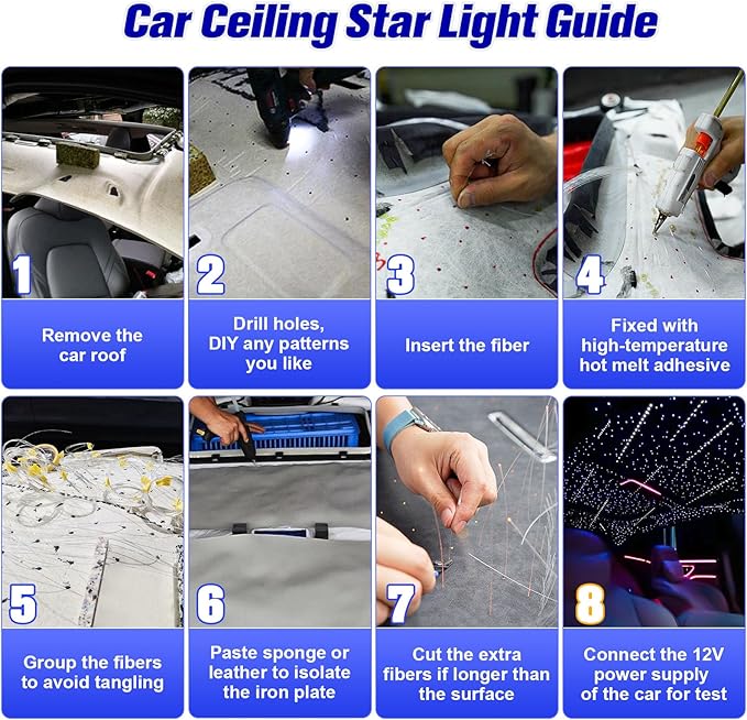 Meteor 6W Mini Size Twinkle Starlight Headliner Kit with Shooting Star, 550pcs*0.03in*9.8ft Fiber Optic Lights, Bluetooth APP/Remote Control/Music Effect, RGBW Starlight for Car Roof Ceiling