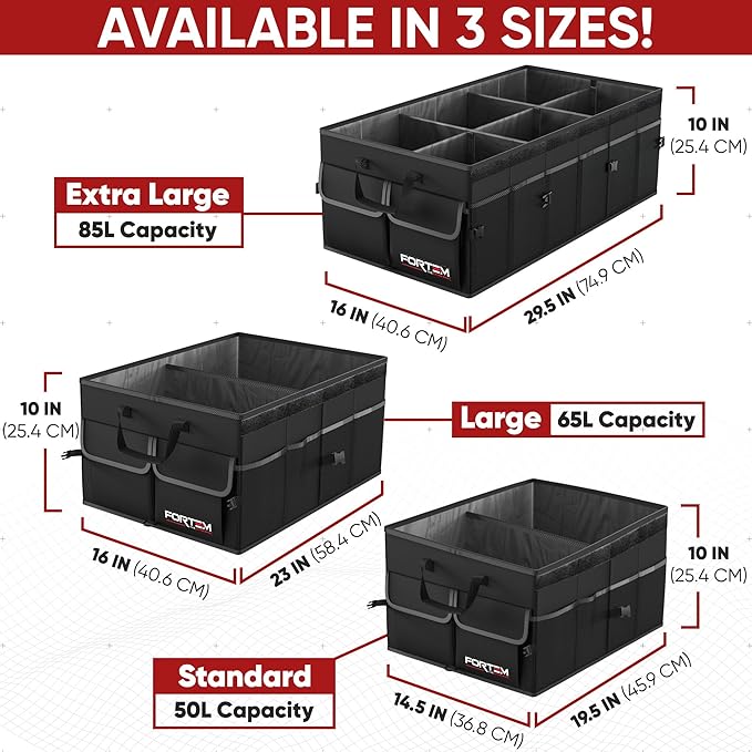 FORTEM Trunk Organizer For SUV Car Trunk Organizer, Foldable Storage, Car Accessories for Women Men, Collapsible Bag, Perfect Christmas Gifts, 600D Oxford, Non Slip Bottom, Straps, Soft Cover (85L)
