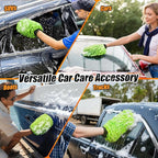 Car Wash Mitt Microfiber, Premium Chenille Microfiber Wash Car Mitts Sponge Scratch Free & Lint-Free, Mitts Waterproof Lining 4 Pack Green (8''X12'')