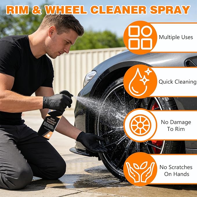 DOUNIU Rim & Wheel Cleaner Spray, Iron Rust & DUST Remover, Purple Color Changing Iron Remover, Brake Dust & Rust Cleaner for Most Wheels, Aluminum Safe, 10 fl oz