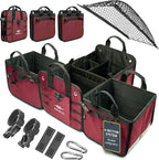 4-Section Trunk Organizer for SUV, Truck, Van, Sedan – Modular Extra Large Cargo Bin, Detachable Car Trunk Storage with Dividers, Collapsible Auto Organization System – Cherry