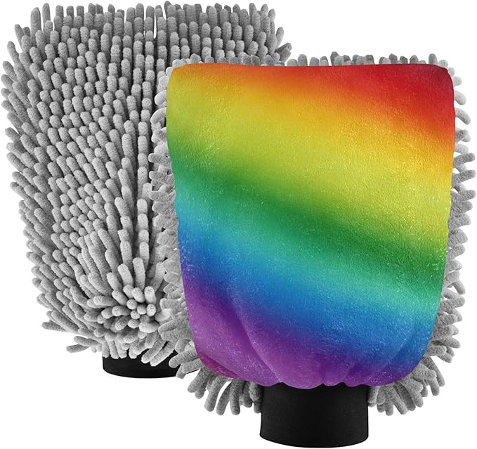 Wudan Rainbow Wash Mitt Microfiber 11.8'' Car Mitts for Washing Scratch Free Detailing Gloves for Auto Cleaning