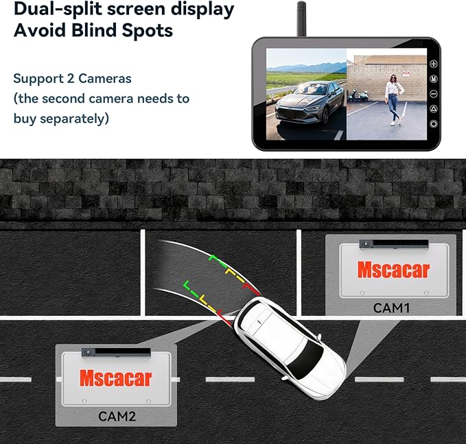 Solar Wireless Backup Camera with 5” IPS Monitor, Reversing System Powered by Rechargeable Battery and Solar Panel, 3-min Easy Installation, IP68 Waterproof, for Car, Trailer, RV, Pickup