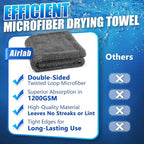 Airlab Car Drying Towel Microfiber Towels for Cars 1200 GSM Wash Auto Detailing Supplies Twist Pile Cleaning Cloth Absorbent Quick Dry Soft Loop Dry Flash Towel, 24 x 16 Inch, Pack of 1, Grey