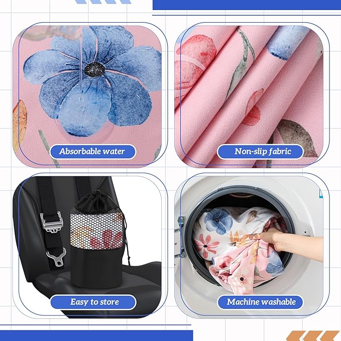 Hahafelt 2 Pack Car Seat Towel Covers with Storage Bag, 63 x 32 Inch Universal Non Slip Waterproof Sweat Protector for Car Truck, Gym Swimming Running, Machine Washable (Watercolor Flowers)