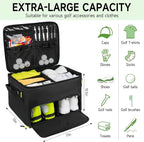 Golf Trunk Organizer, 2 Layers Golf Accessories Bag for Men, Waterproof Car Golf Storage Organizer with Compartment for 2 Pairs of Shoes, Golf Gifts for Men Women, Black