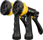 AUTOMAN-Garden-Hose-Nozzle, 2 Pack ABS Water Spray Nozzle with Heavy Duty 7 Adjustable Watering Patterns,Slip Resistant for Watering Plants,Lawn& Garden,Washing Cars,Cleaning,Showering Pets - Yellow