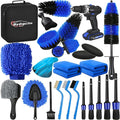 Qydipclin 24Pcs Car Detailing Kit, Car Detailing Brush Set, Car Wash Cleaning Kit, Car Detailing Brushes, Professional Car Care Kit for Interior Exterior Wheels, Blue
