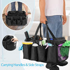 HODRANT Extra-Large Cleaning Caddy, Organizer with Handles for Cleaning Tools & Products Storage, Large Capacity Tote Bag for Car, Home & Housekeeping Work, Black