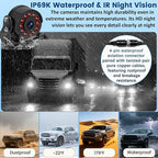1080P Wired Backup Camera System for Truck/RV, 9" HD Touch DVR Quad Split Monitor 4 Side Rear View Cameras, 64GB Card Reverse Camera for Trailer/Tractor/Bus, Waterproof IR Night Vision Parking Line