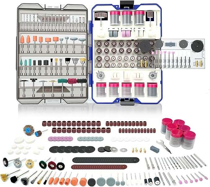 652-Piece Rotary Tool Accessory Kit, Dremel Compatible, Includes Grinding, Sanding, Cutting, Drilling, Cleaning, Polishing, Carving Bits & Attachments for DIY Enthusiasts