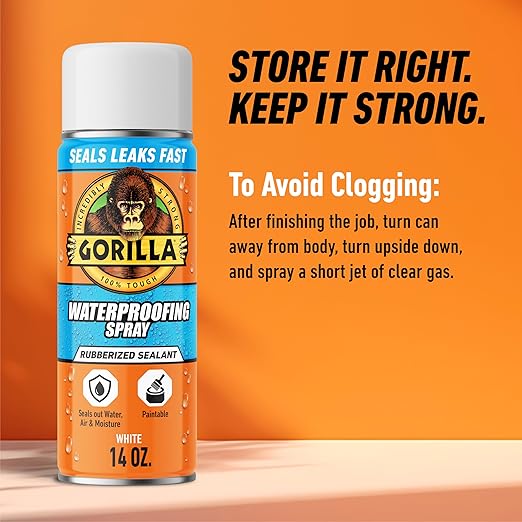 Gorilla Waterproof Patch & Seal Rubberized Sealant Spray, White, 14 Ounce (Pack of 6) - Seals Out Water, Air, and Moisture