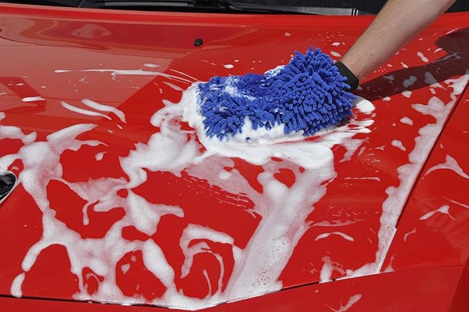 Detailer's Preference Double-Sided Premium Chenille Microfiber Wash Mitt, Wet or Dry, Perfect for Car Washing and Detailing, Absorbent, Scratch-Free, and Lint-Free, Blue