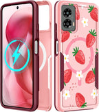 for Moto G 5G 2024 Case - Compatible with MagSafe Women Girls Cute Magnetic Protective Phone Cover Girly Kawaii Strawberry Heavy Duty Shockproof Design for Motorola Moto G 5G 2024 Cases