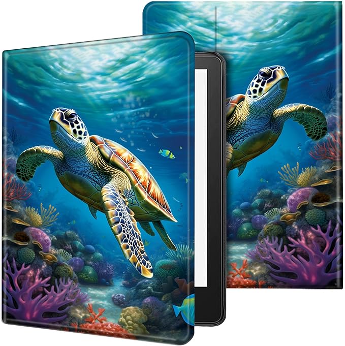 for Kindle Paperwhite Case,6.8" Kindle Paperwhite 11th Generation Case and Kindle Paperwhite Signature Edition,Leather Slim Adjustable Stand Cover with Auto Wake/Sleep,Cute Sea Turtle